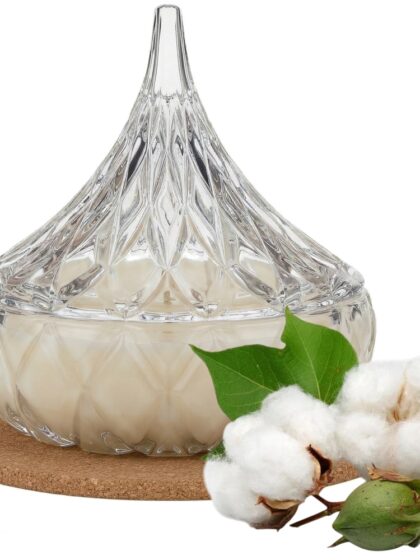 Świeca Zapachowa 220ml BAWEŁNA w Krysztale | Świeca Sojowa, Czas palenia: ok. 65h, HANDMADE | z Korkową Podkładką, Seria: Cristal 220ml