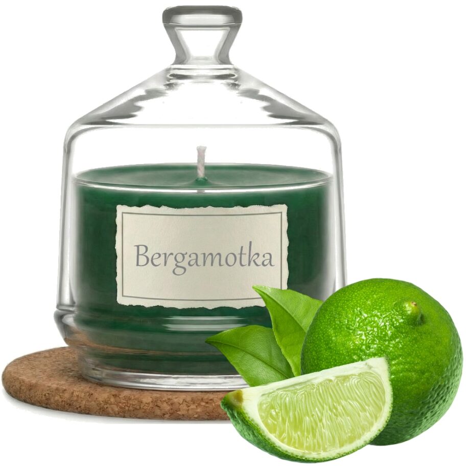Świeca Zapachowa 280ml BERGAMOTKA w Szkle | Świeca Sojowa, Czas palenia: ok. 85h, HANDMADE | z Korkową Podkładką, Seria: Glass 280ml
