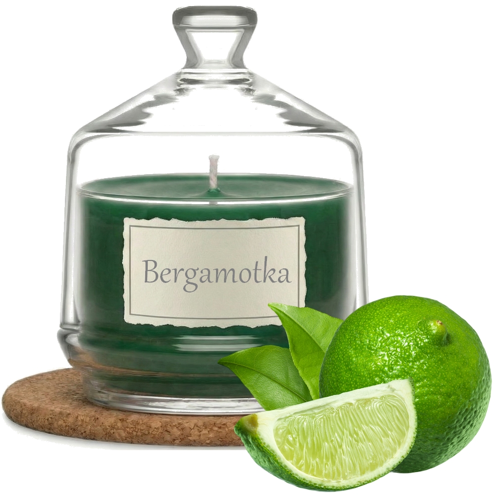 Świeca Zapachowa 280ml BERGAMOTKA w Szkle | Świeca Sojowa, Czas palenia: ok. 85h, HANDMADE | z Korkową Podkładką, Seria: Glass 280ml