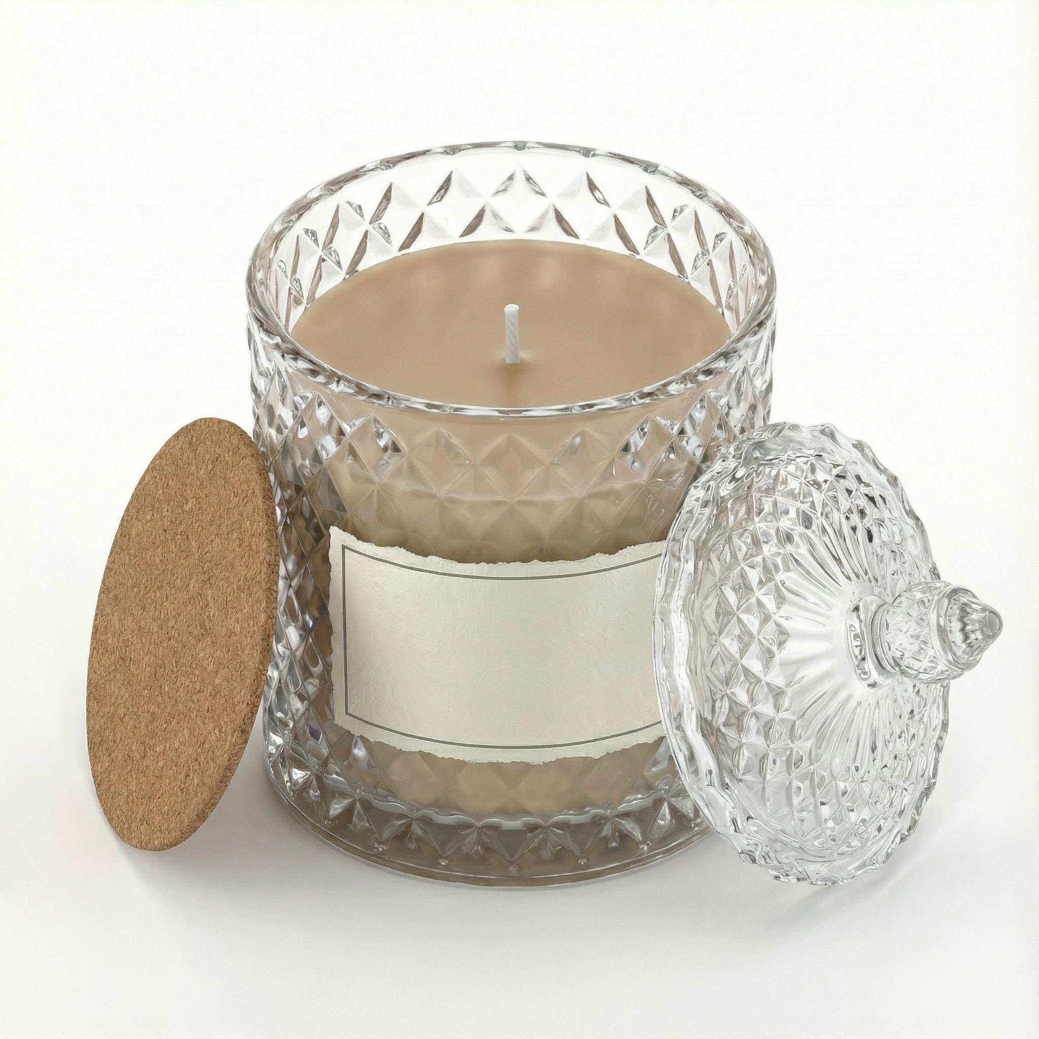 Świeca Zapachowa 330ml EUKALIPTUS w Krysztale | Świeca Sojowa, Czas palenia: ok. 100h, HANDMADE | z Korkową Podkładką, Seria: Cristal 330ml - obrazek 2