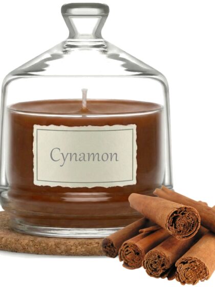 Świeca Zapachowa 280ml CYNAMON w Szkle | Świeca Sojowa, Czas palenia: ok. 85h, HANDMADE | z Korkową Podkładką, Seria: Glass 280ml