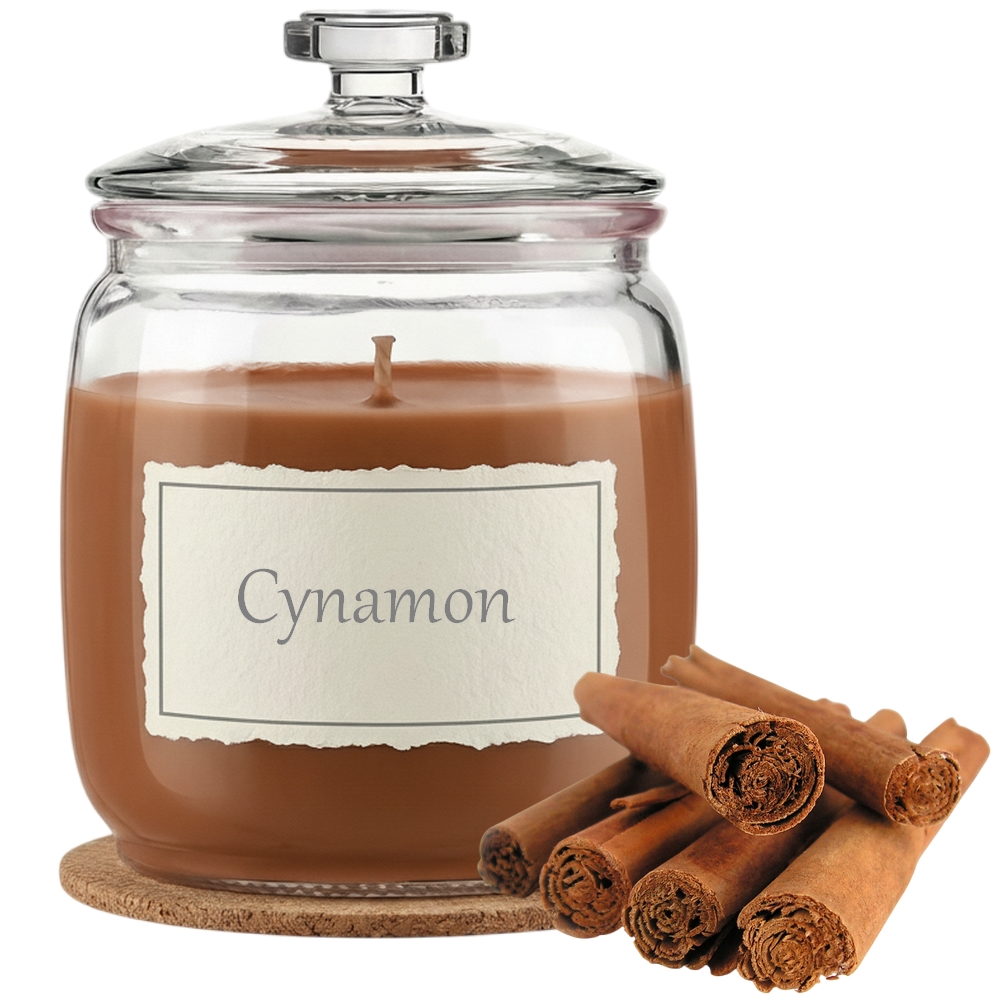 Świeca Zapachowa 750ml CYNAMON w Szkle | Świeca Sojowa, Czas palenia: ok. 230h, HANDMADE | z Korkową Podkładką, Seria: Glass 750ml