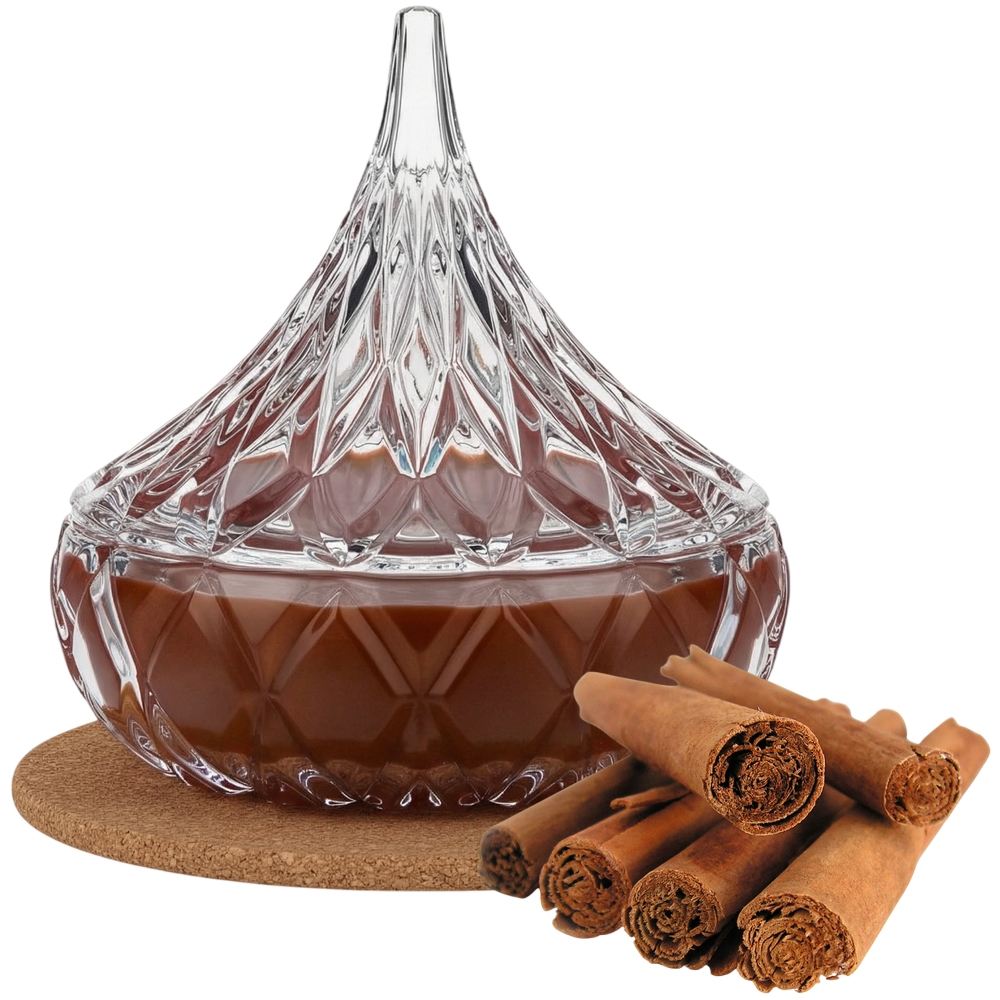 Świeca Zapachowa 220ml CYNAMON w Krysztale | Świeca Sojowa, Czas palenia: ok. 65h, HANDMADE | z Korkową Podkładką, Seria: Cristal 220ml