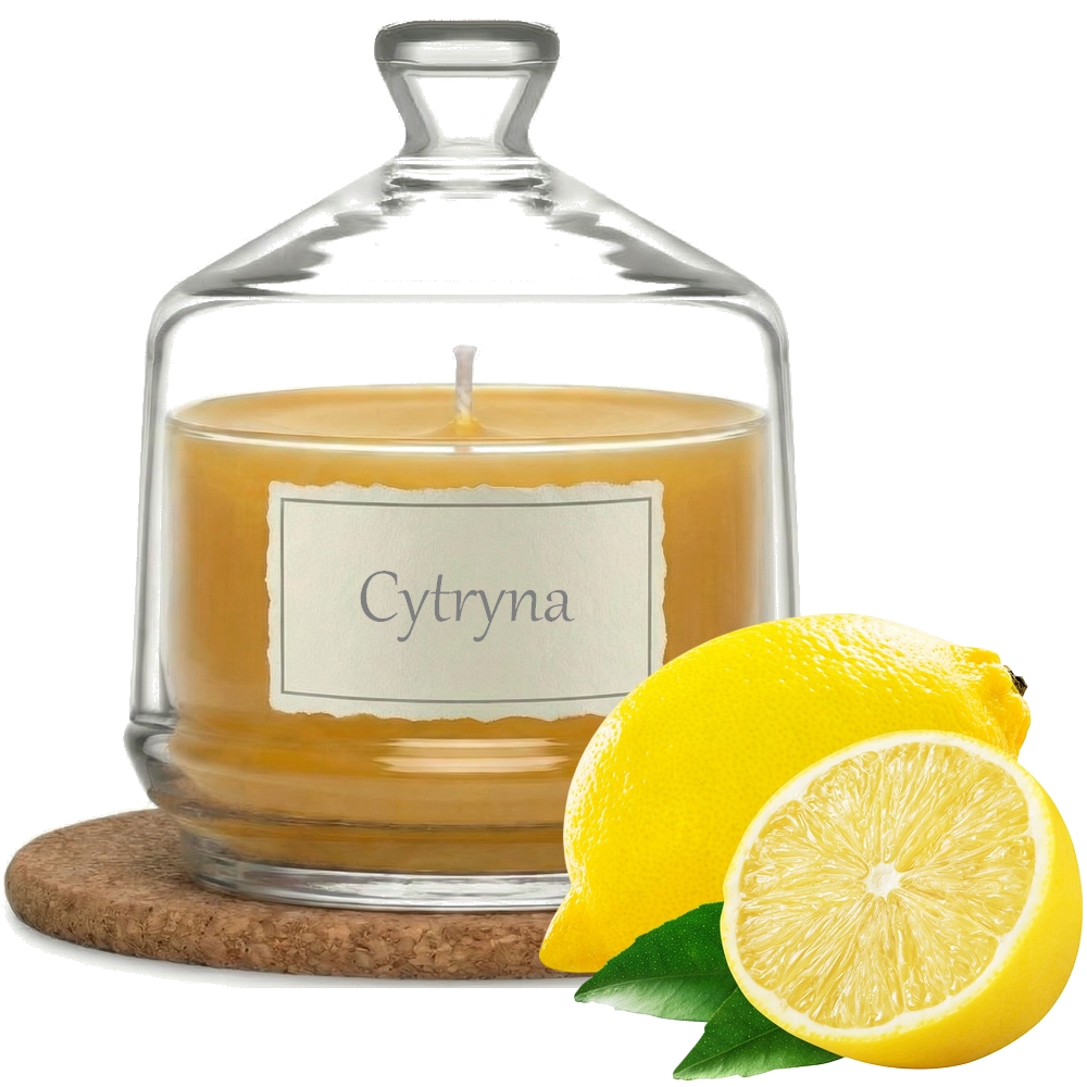 Świeca Zapachowa 280ml CYTRYNA w Szkle | Świeca Sojowa, Czas palenia: ok. 85h, HANDMADE | z Korkową Podkładką, Seria: Glass 280ml