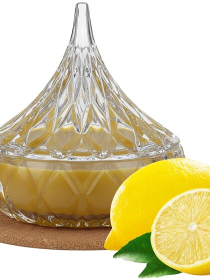 Świeca Zapachowa 220ml CYTRYNA w Krysztale | Świeca Sojowa, Czas palenia: ok. 65h, HANDMADE | z Korkową Podkładką, Seria: Cristal 220ml