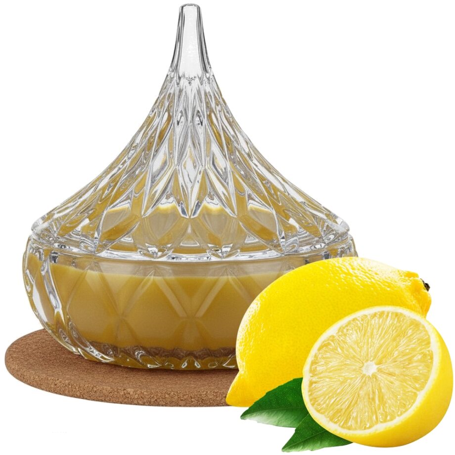 Świeca Zapachowa 220ml CYTRYNA w Krysztale | Świeca Sojowa, Czas palenia: ok. 65h, HANDMADE | z Korkową Podkładką, Seria: Cristal 220ml