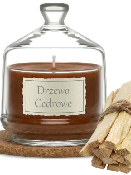 Świeca Zapachowa 280ml DRZEWO CEDROWE w Szkle | Świeca Sojowa, Czas palenia: ok. 85h, HANDMADE | z Korkową Podkładką, Seria: Glass 280ml