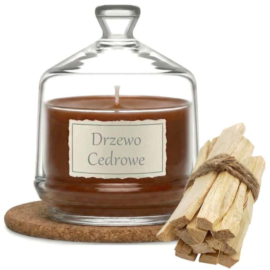 Świeca Zapachowa 280ml DRZEWO CEDROWE w Szkle | Świeca Sojowa, Czas palenia: ok. 85h, HANDMADE | z Korkową Podkładką, Seria: Glass 280ml