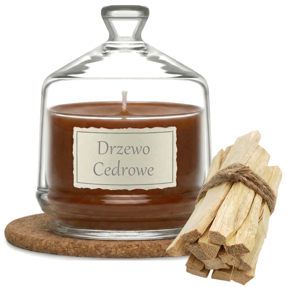 Świeca Zapachowa 280ml DRZEWO CEDROWE w Szkle | Świeca Sojowa, Czas palenia: ok. 85h, HANDMADE | z Korkową Podkładką, Seria: Glass 280ml