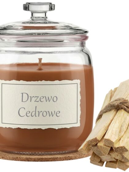 Świeca Zapachowa 750ml DRZEWO CEDROWE w Szkle | Świeca Sojowa, Czas palenia: ok. 230h, HANDMADE | z Korkową Podkładką, Seria: Glass 750ml