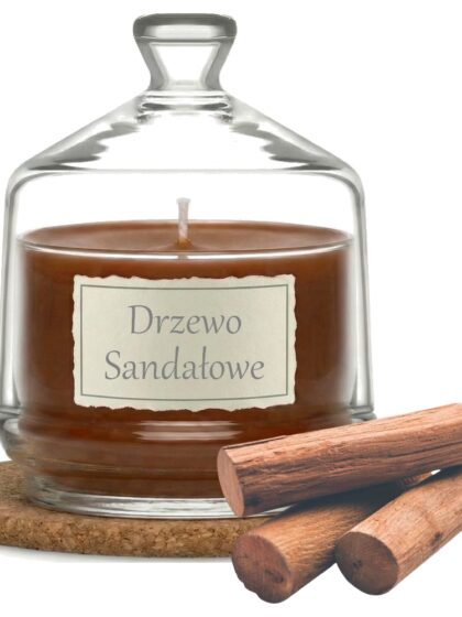 Świeca Zapachowa 280ml DRZEWO SANDAŁOWE w Szkle | Świeca Sojowa, Czas palenia: ok. 85h, HANDMADE | z Korkową Podkładką, Seria: Glass 280ml