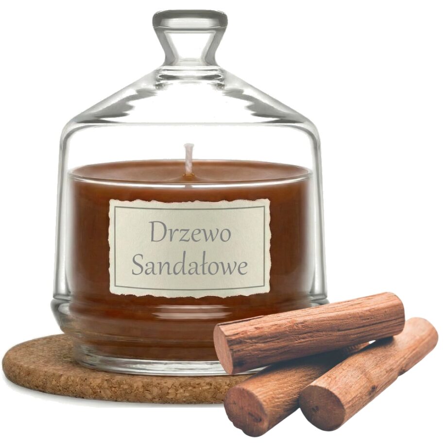 Świeca Zapachowa 280ml DRZEWO SANDAŁOWE w Szkle | Świeca Sojowa, Czas palenia: ok. 85h, HANDMADE | z Korkową Podkładką, Seria: Glass 280ml