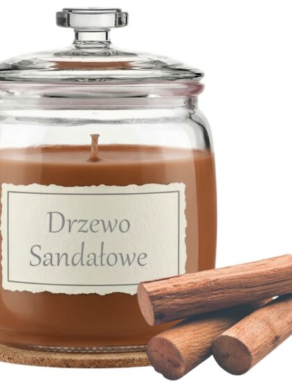 Świeca Zapachowa 750ml DZREWO SANDAŁOWE w Szkle | Świeca Sojowa, Czas palenia: ok. 230h, HANDMADE | z Korkową Podkładką, Seria: Glass 750ml