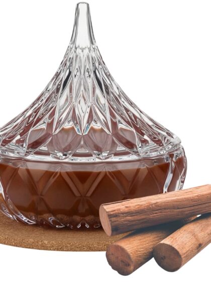 Świeca Zapachowa 220ml DRZEWO SANDAŁOWE w Krysztale | Świeca Sojowa, Czas palenia: ok. 65h, HANDMADE | z Korkową Podkładką, Seria: Cristal 220ml