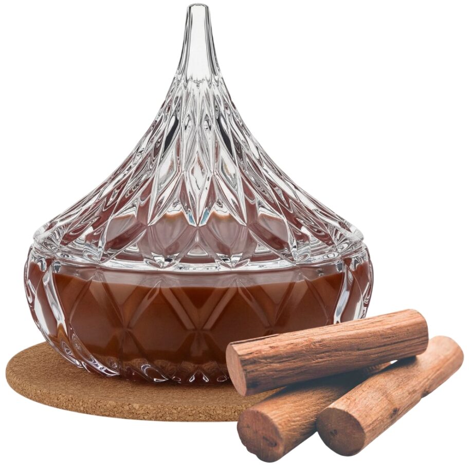 Świeca Zapachowa 220ml DRZEWO SANDAŁOWE w Krysztale | Świeca Sojowa, Czas palenia: ok. 65h, HANDMADE | z Korkową Podkładką, Seria: Cristal 220ml