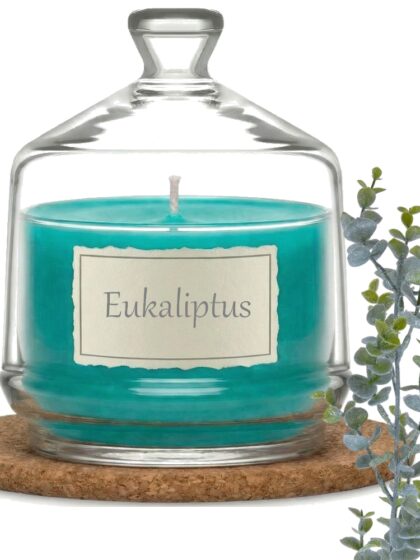 Świeca Zapachowa 280ml EUKALIPTUS w Szkle | Świeca Sojowa, Czas palenia: ok. 85h, HANDMADE | z Korkową Podkładką, Seria: Glass 280ml