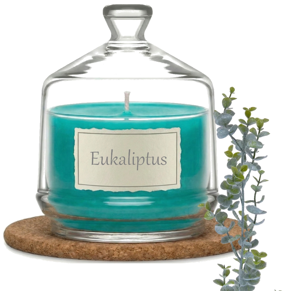 Świeca Zapachowa 280ml EUKALIPTUS w Szkle | Świeca Sojowa, Czas palenia: ok. 85h, HANDMADE | z Korkową Podkładką, Seria: Glass 280ml