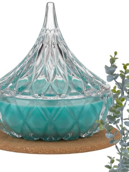 Świeca Zapachowa 220ml EUKALIPTUS w Krysztale | Świeca Sojowa, Czas palenia: ok. 65h, HANDMADE | z Korkową Podkładką, Seria: Cristal 220ml