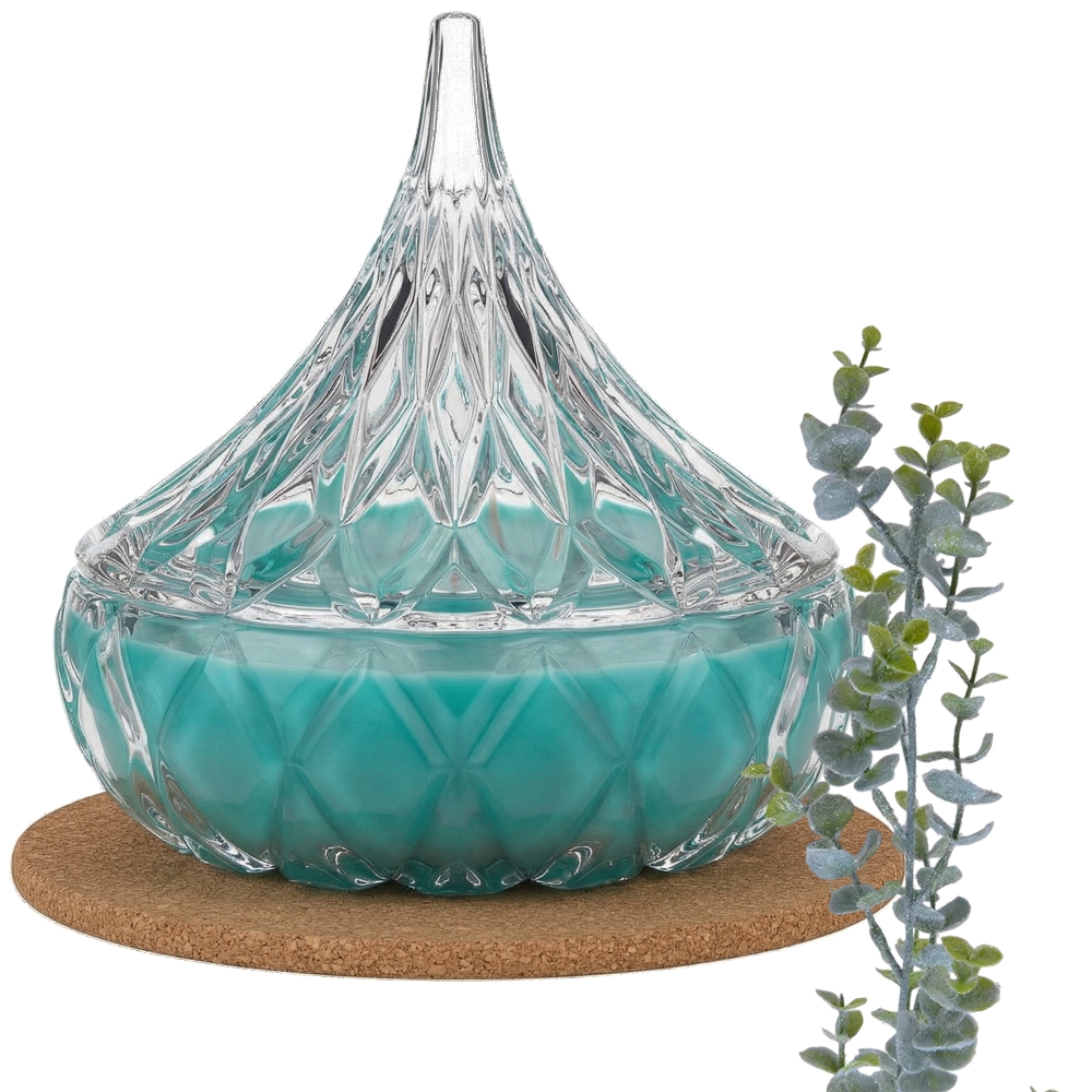 Świeca Zapachowa 220ml EUKALIPTUS w Krysztale | Świeca Sojowa, Czas palenia: ok. 65h, HANDMADE | z Korkową Podkładką, Seria: Cristal 220ml