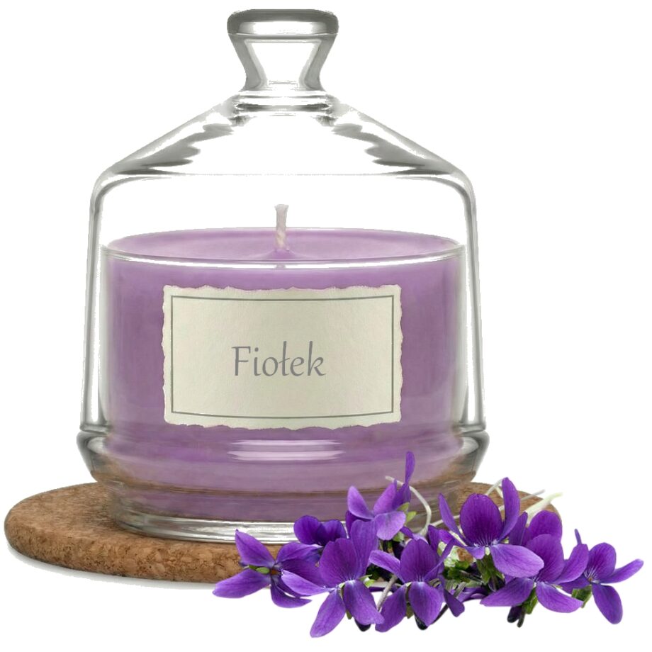 Świeca Zapachowa 280ml FIOŁEK w Szkle | Świeca Sojowa, Czas palenia: ok. 85h, HANDMADE | z Korkową Podkładką, Seria: Glass 280ml
