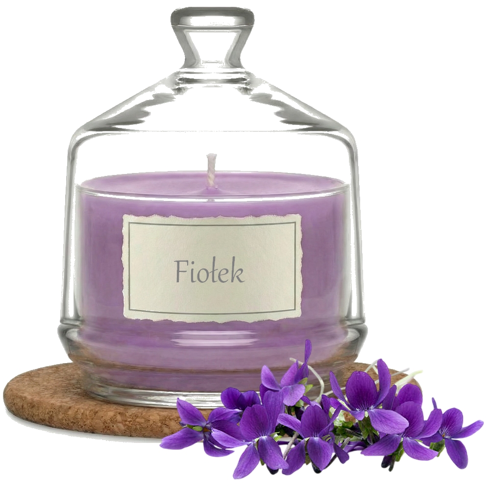 Świeca Zapachowa 280ml FIOŁEK w Szkle | Świeca Sojowa, Czas palenia: ok. 85h, HANDMADE | z Korkową Podkładką, Seria: Glass 280ml