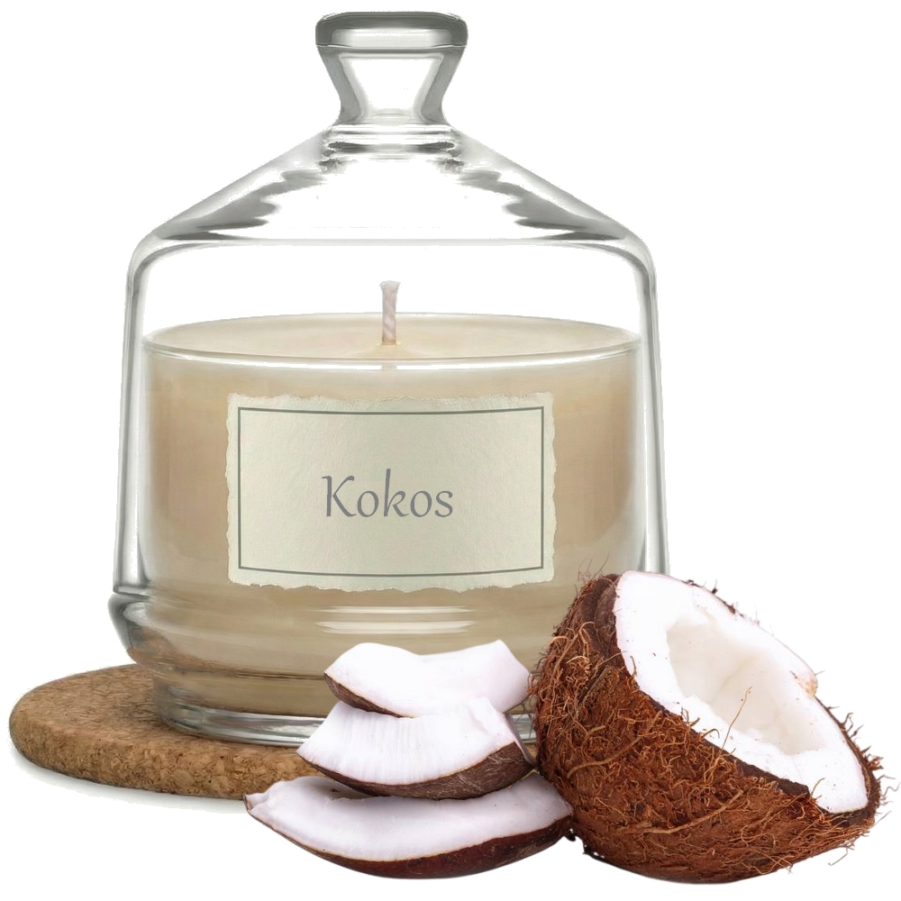 Świeca Zapachowa 280ml KOKOS w Szkle | Świeca Sojowa, Czas palenia: ok. 85h, HANDMADE | z Korkową Podkładką, Seria: Glass 280ml