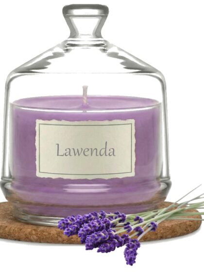 Świeca Zapachowa 280ml LAWENDA w Szkle | Świeca Sojowa, Czas palenia: ok. 85h, HANDMADE | z Korkową Podkładką, Seria: Glass 280ml