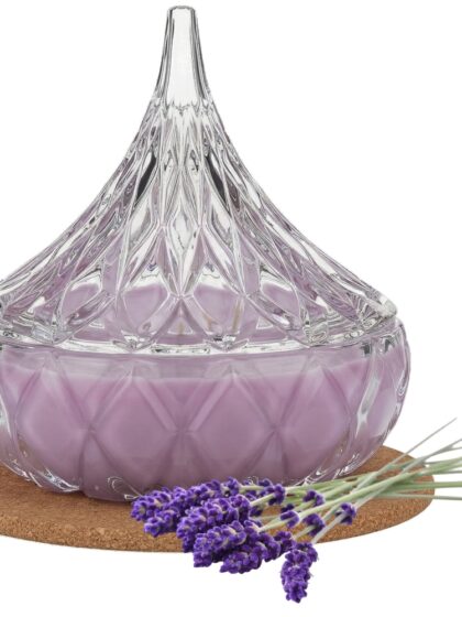 Świeca Zapachowa 220ml LAWENDA w Krysztale | Świeca Sojowa, Czas palenia: ok. 65h, HANDMADE | z Korkową Podkładką, Seria: Cristal 220ml