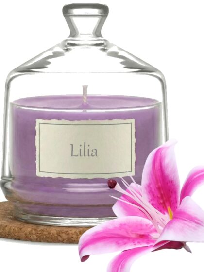 Świeca Zapachowa 280ml LILIA w Szkle | Świeca Sojowa, Czas palenia: ok. 85h, HANDMADE | z Korkową Podkładką, Seria: Glass 280ml