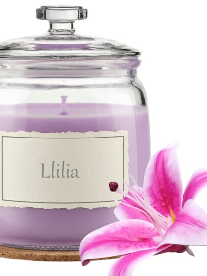 Świeca Zapachowa 750ml LILIA w Szkle | Świeca Sojowa, Czas palenia: ok. 230h, HANDMADE | z Korkową Podkładką, Seria: Glass 750ml