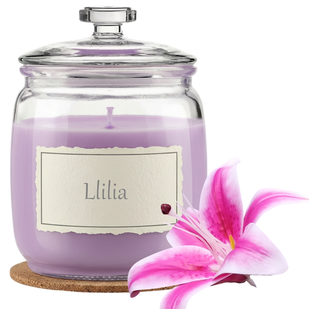 Świeca Zapachowa 750ml LILIA w Szkle | Świeca Sojowa, Czas palenia: ok. 230h, HANDMADE | z Korkową Podkładką, Seria: Glass 750ml