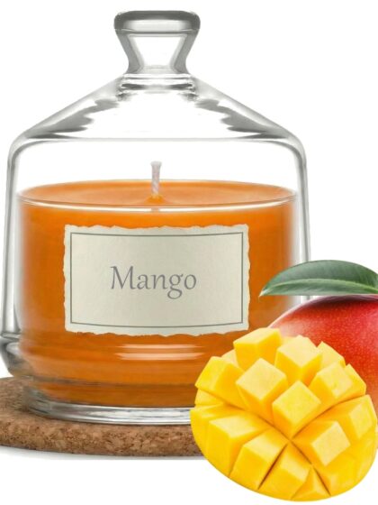 Świeca Zapachowa 280ml MANGO w Szkle | Świeca Sojowa, Czas palenia: ok. 85h, HANDMADE | z Korkową Podkładką, Seria: Glass 280ml