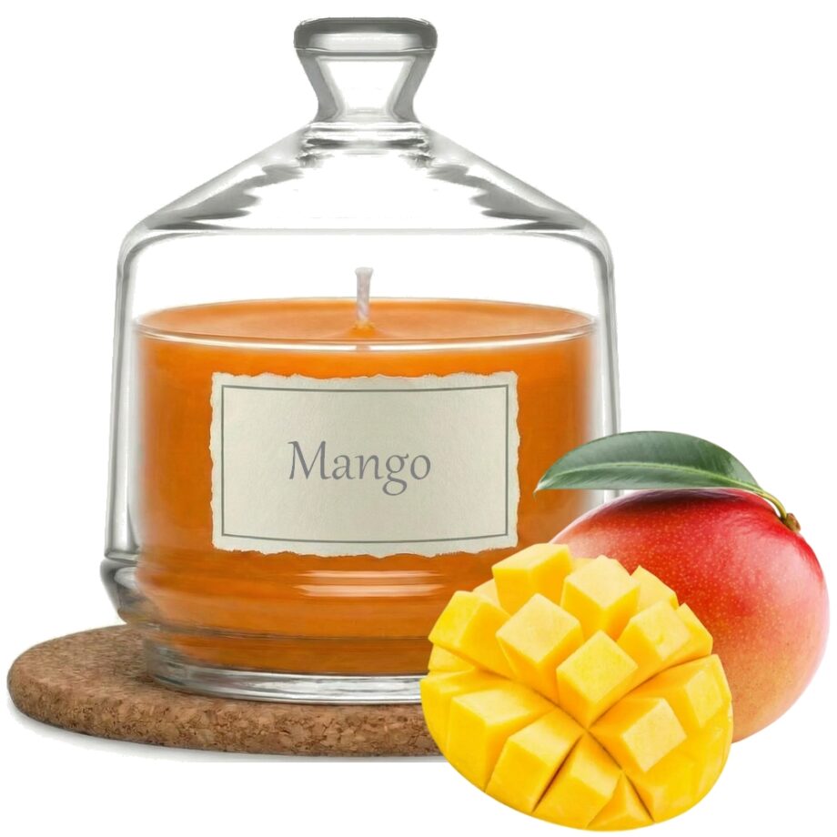 Świeca Zapachowa 280ml MANGO w Szkle | Świeca Sojowa, Czas palenia: ok. 85h, HANDMADE | z Korkową Podkładką, Seria: Glass 280ml