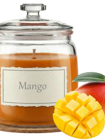 Świeca Zapachowa 750ml MANGO w Szkle | Świeca Sojowa, Czas palenia: ok. 230h, HANDMADE | z Korkową Podkładką, Seria: Glass 750ml