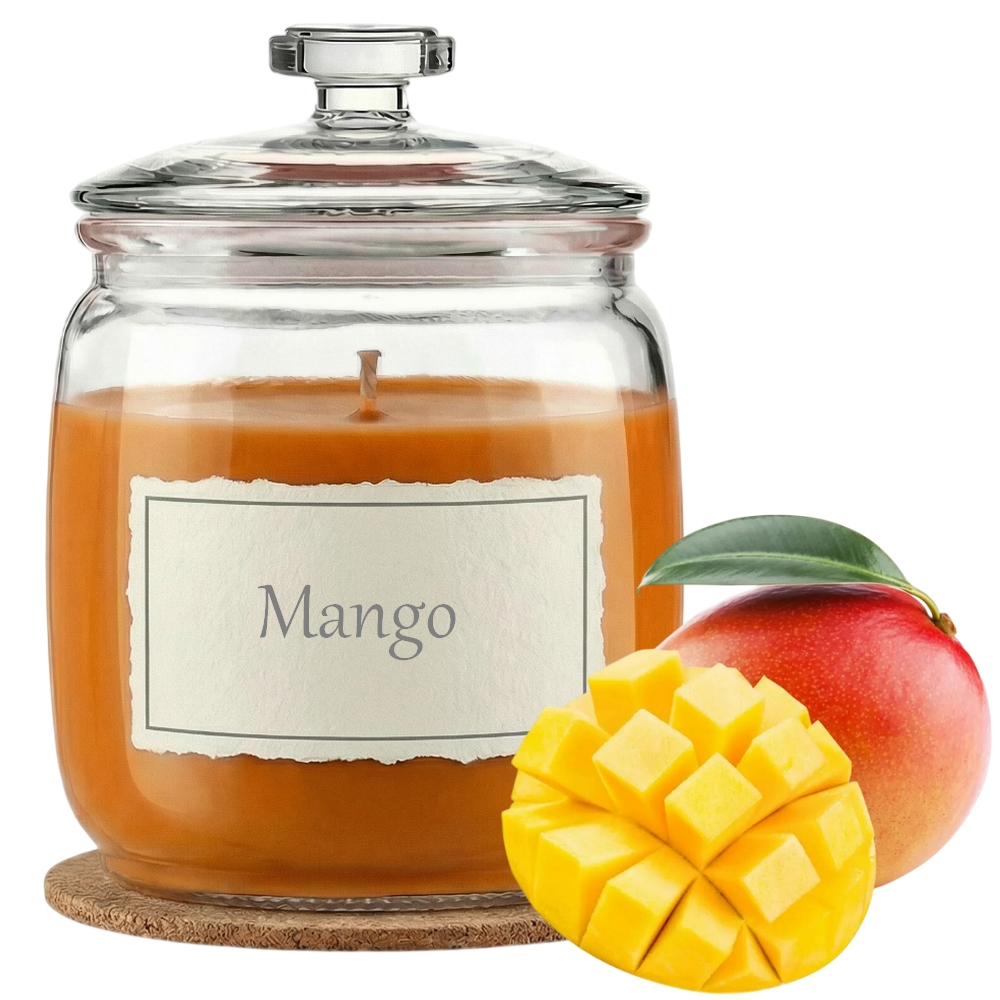 Świeca Zapachowa 750ml MANGO w Szkle | Świeca Sojowa, Czas palenia: ok. 230h, HANDMADE | z Korkową Podkładką, Seria: Glass 750ml