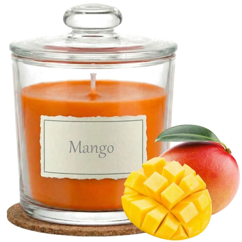 Świeca Zapachowa 440ml MANGO w Szkle | Świeca Sojowa, Czas palenia: ok. 140h, HANDMADE | z Korkową Podkładką, Seria: Glass 440ml