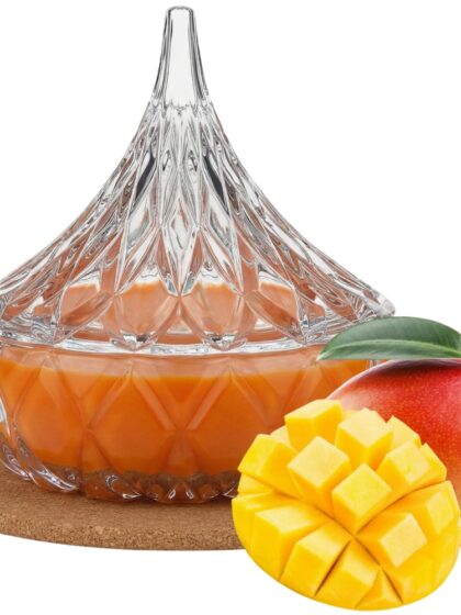 Świeca Zapachowa 220ml MANGO w Krysztale | Świeca Sojowa, Czas palenia: ok. 65h, HANDMADE | z Korkową Podkładką, Seria: Cristal 220ml