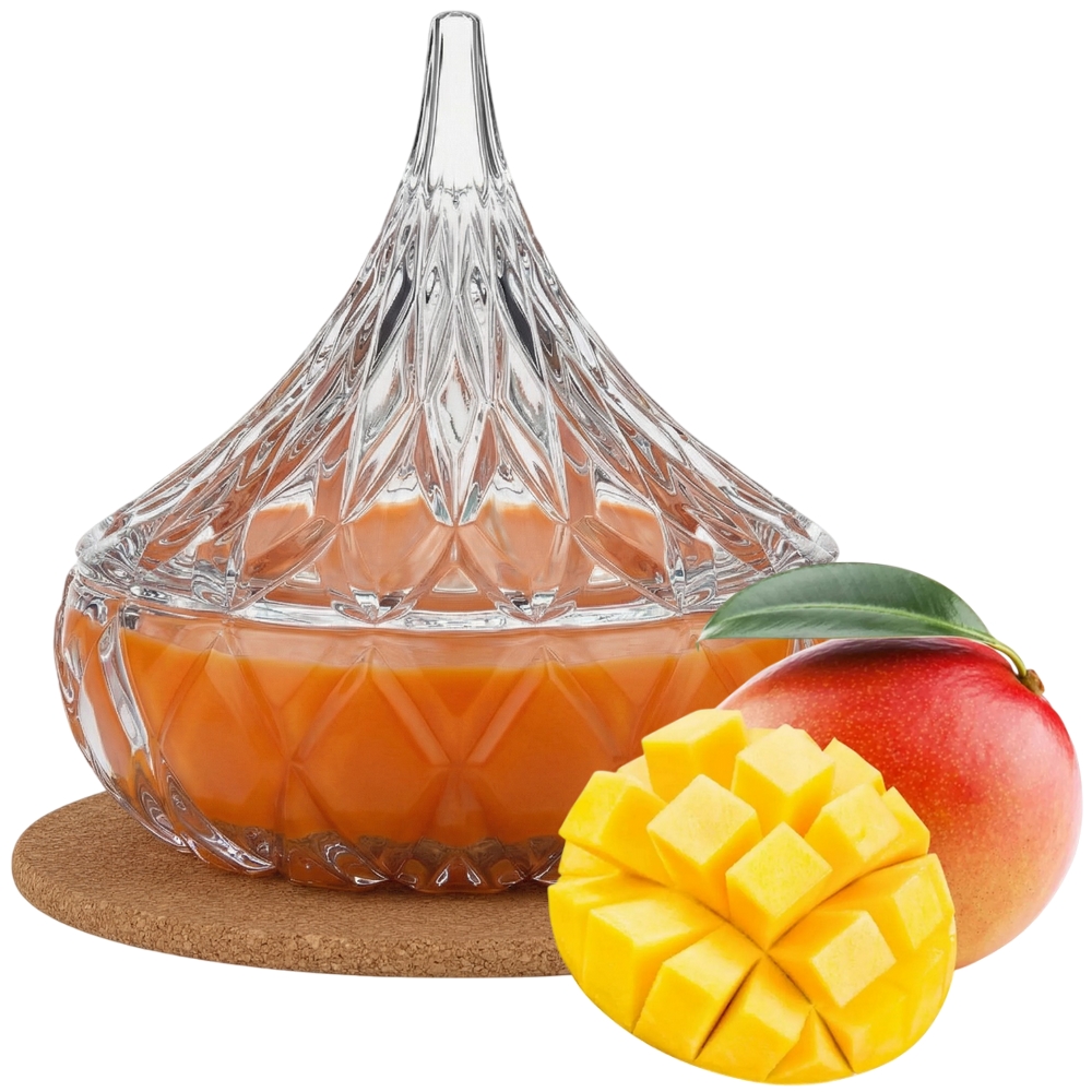 Świeca Zapachowa 220ml MANGO w Krysztale | Świeca Sojowa, Czas palenia: ok. 65h, HANDMADE | z Korkową Podkładką, Seria: Cristal 220ml
