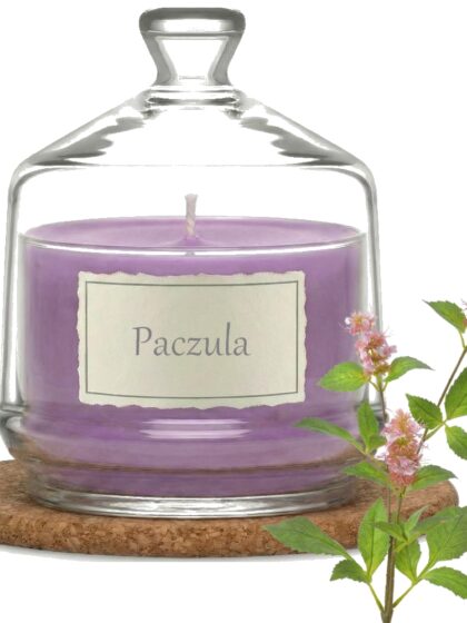 Świeca Zapachowa 280ml PACZULA w Szkle | Świeca Sojowa, Czas palenia: ok. 85h, HANDMADE | z Korkową Podkładką, Seria: Glass 280ml