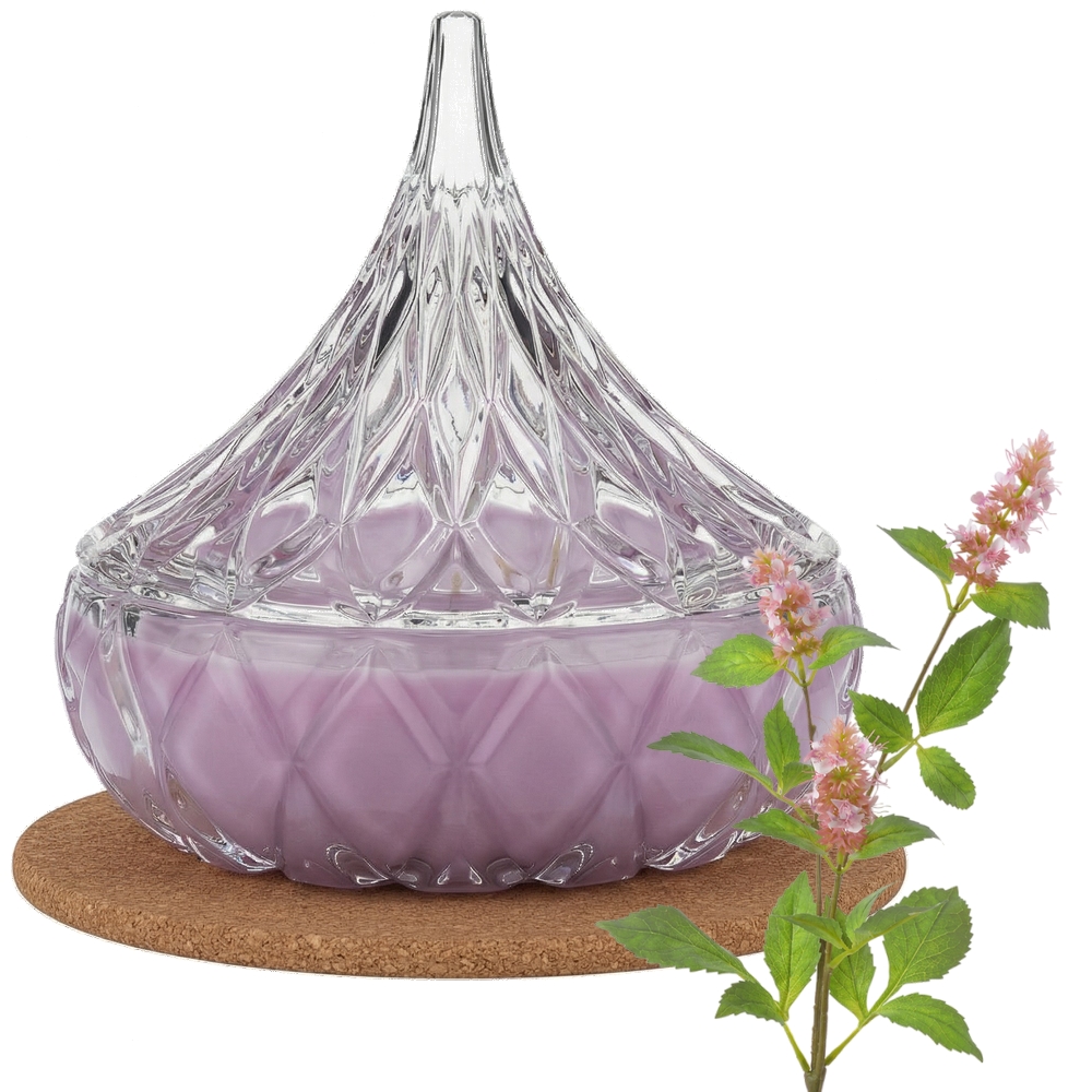 Świeca Zapachowa 220ml PACZULA w Krysztale | Świeca Sojowa, Czas palenia: ok. 65h, HANDMADE | z Korkową Podkładką, Seria: Cristal 220ml