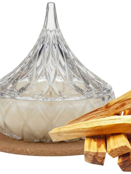 Świeca Zapachowa 220ml PALO SANTO w Krysztale | Świeca Sojowa, Czas palenia: ok. 65h, HANDMADE | z Korkową Podkładką, Seria: Cristal 220ml