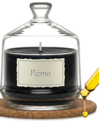 Świeca Zapachowa 280ml PIŻMO w Szkle | Świeca Sojowa, Czas palenia: ok. 85h, HANDMADE | z Korkową Podkładką, Seria: Glass 280ml