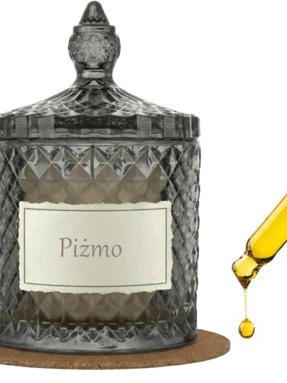 Świeca Zapachowa 330ml PIŻMO w Krysztale | Świeca Sojowa, Czas palenia: ok. 100h, HANDMADE | z Korkową Podkładką, Seria: Cristal 330ml