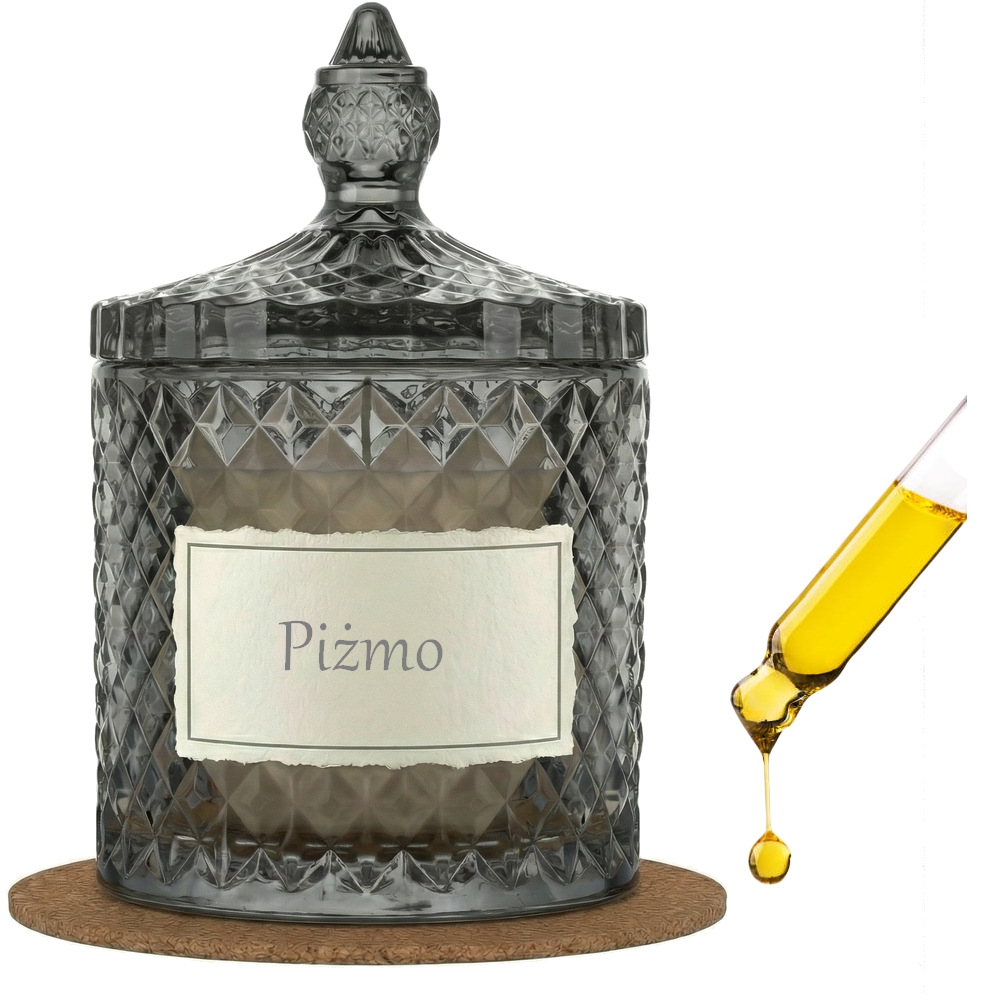 Świeca Zapachowa 330ml PIŻMO w Krysztale | Świeca Sojowa, Czas palenia: ok. 100h, HANDMADE | z Korkową Podkładką, Seria: Cristal 330ml