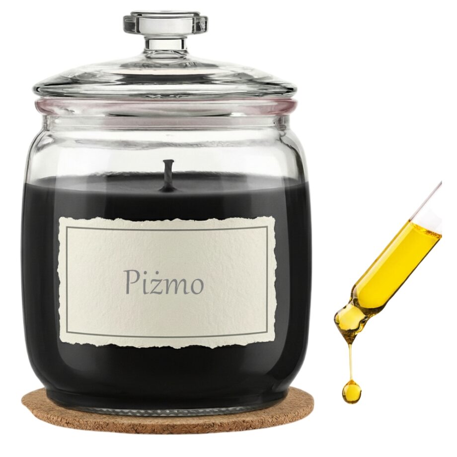 Świeca Zapachowa 750ml PIŻMO w Szkle | Świeca Sojowa, Czas palenia: ok. 230h, HANDMADE | z Korkową Podkładką, Seria: Glass 750ml
