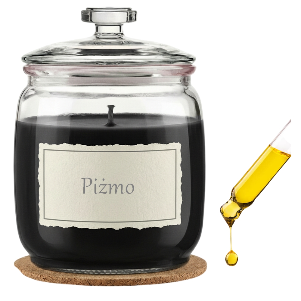 Świeca Zapachowa 750ml PIŻMO w Szkle | Świeca Sojowa, Czas palenia: ok. 230h, HANDMADE | z Korkową Podkładką, Seria: Glass 750ml