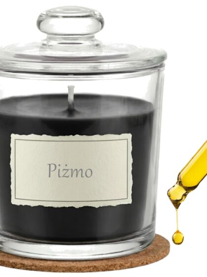 Świeca Zapachowa 440ml PIŻMO w Szkle | Świeca Sojowa, Czas palenia: ok. 140h, HANDMADE | z Korkową Podkładką, Seria: Glass 440ml