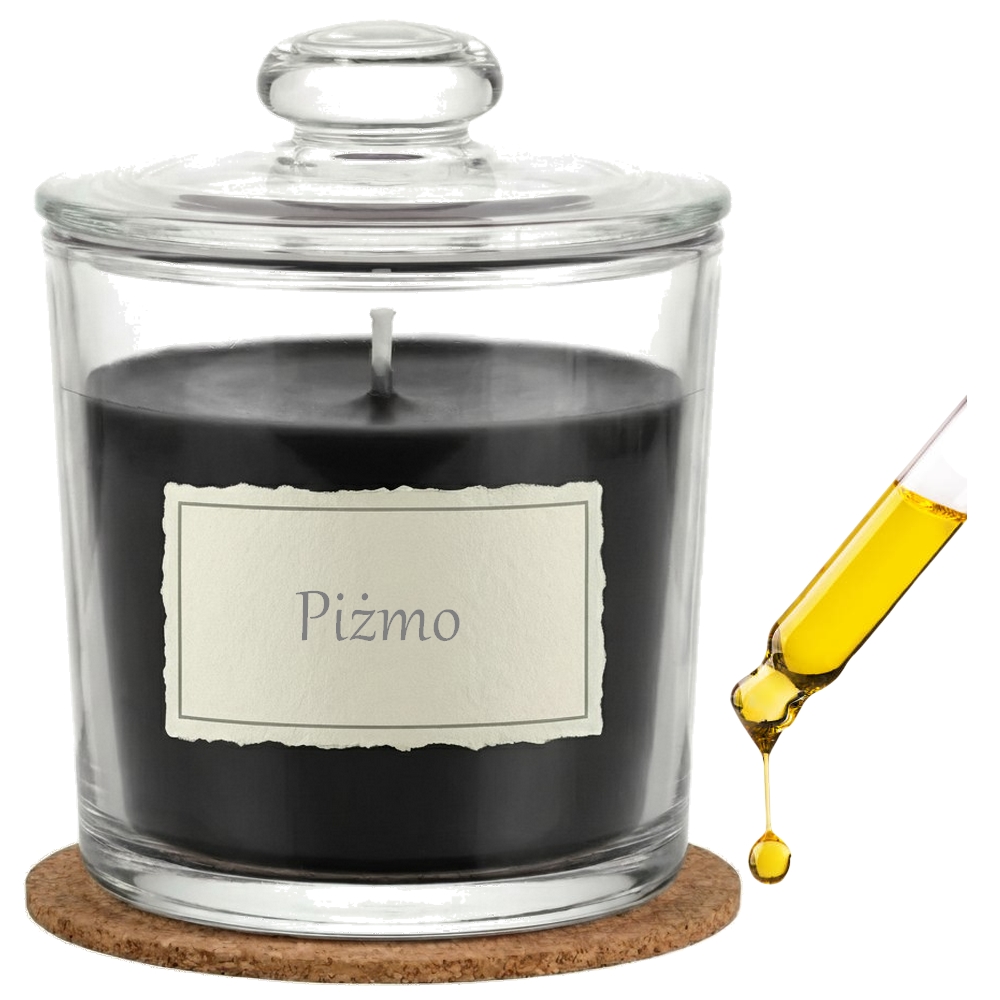 Świeca Zapachowa 440ml PIŻMO w Szkle | Świeca Sojowa, Czas palenia: ok. 140h, HANDMADE | z Korkową Podkładką, Seria: Glass 440ml