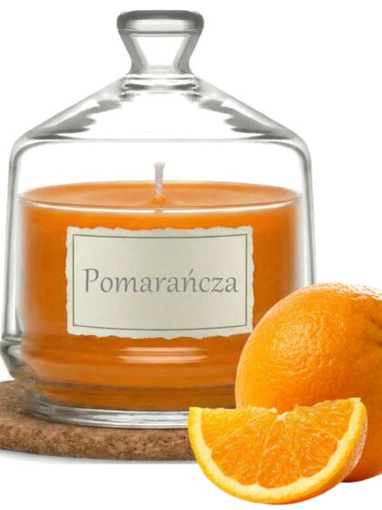 Świeca Zapachowa 280ml POMARAŃCZA w Szkle | Świeca Sojowa, Czas palenia: ok. 85h, HANDMADE | z Korkową Podkładką, Seria: Glass 280ml