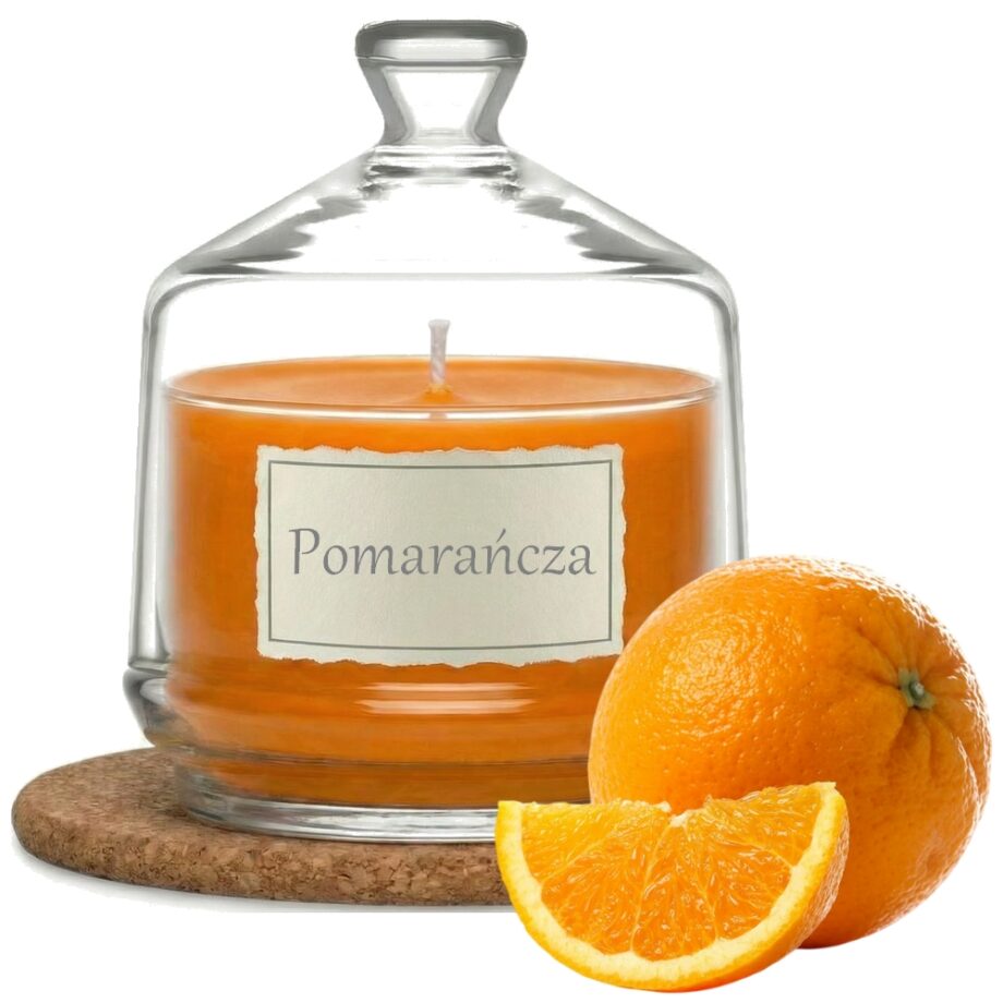 Świeca Zapachowa 280ml POMARAŃCZA w Szkle | Świeca Sojowa, Czas palenia: ok. 85h, HANDMADE | z Korkową Podkładką, Seria: Glass 280ml
